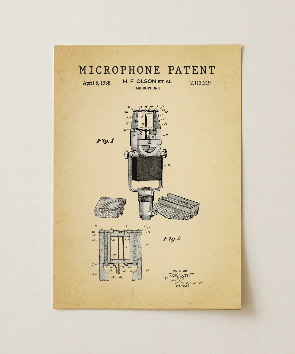 Microphone patent print, unframed