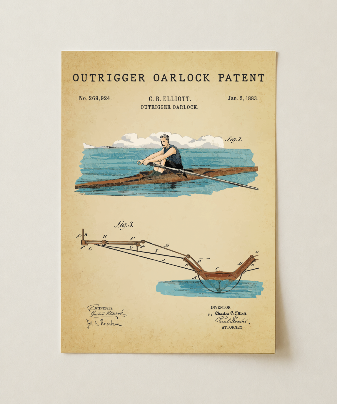 Outrigger oarlock patent print, unframed