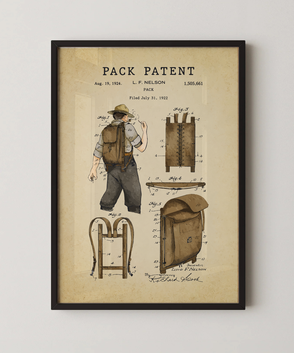 Pack patent print in a black frame