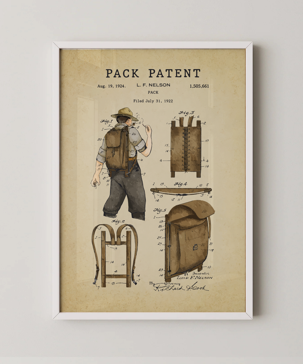 Pack patent print in a white frame