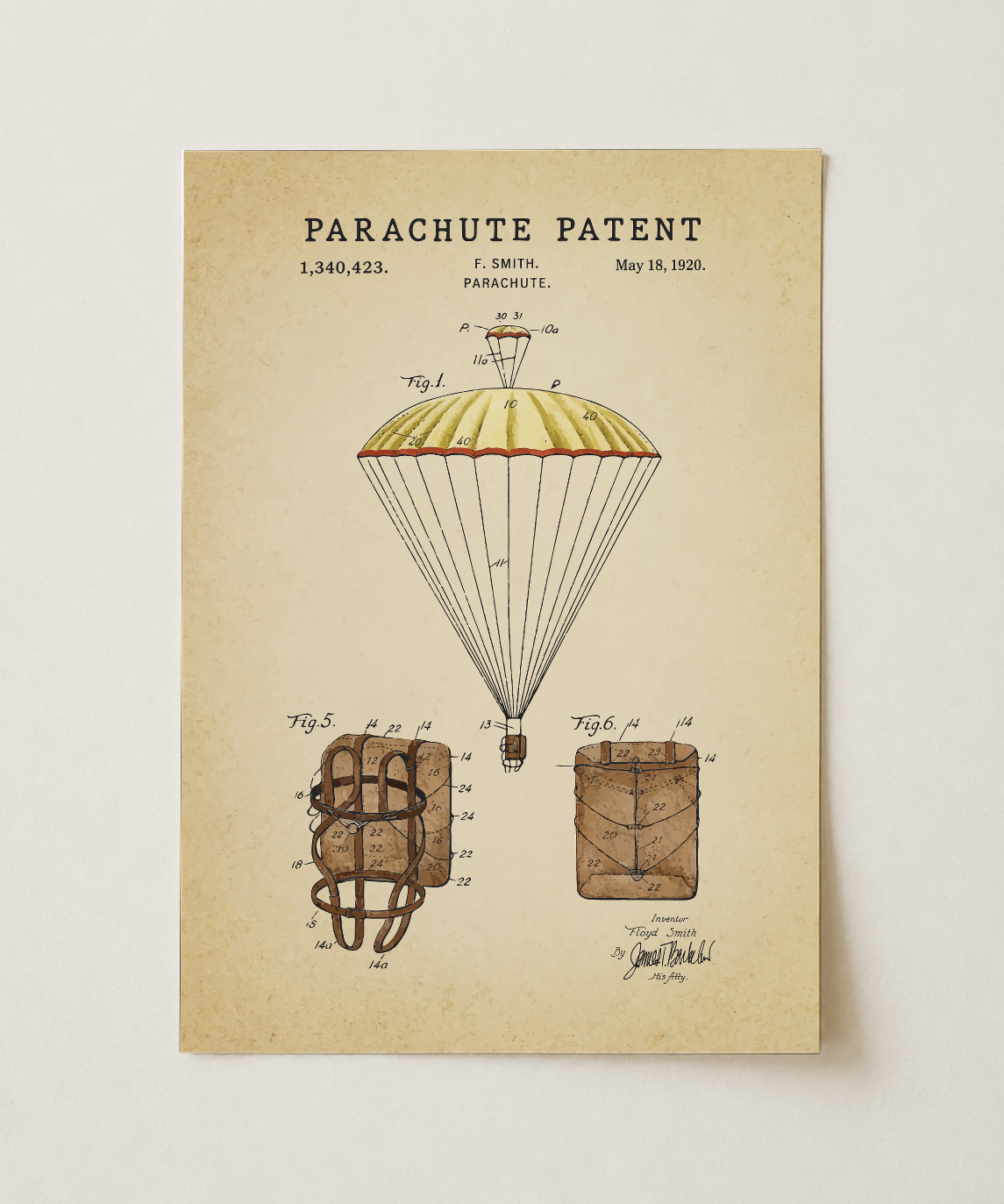 Parachute patent print, unframed