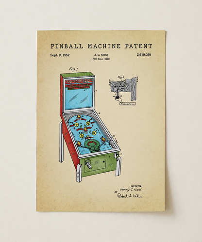 Pinball machine patent print, unframed
