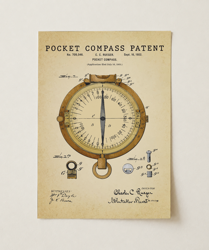Pocket compass patent print, unframed