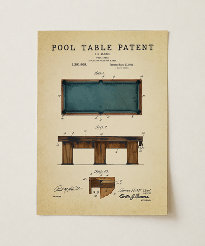 Pool table patent print, unframed