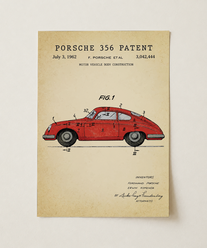 Porsche 356 patent print, unframed