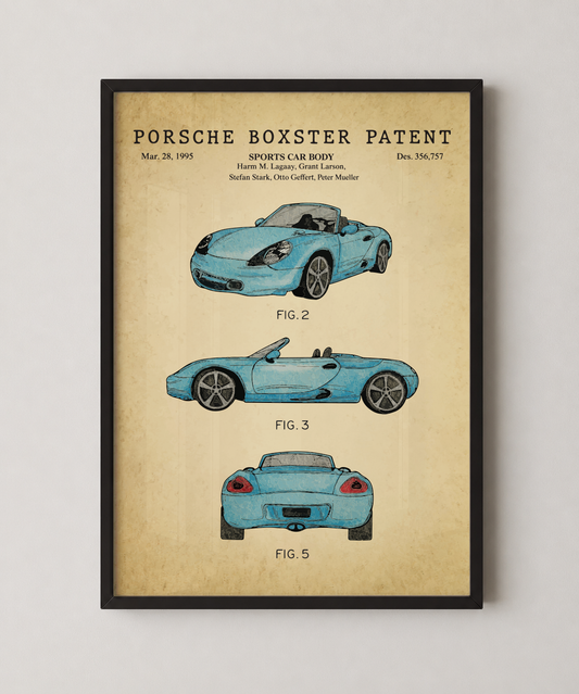 Porsche Boxster patent print in a black frame