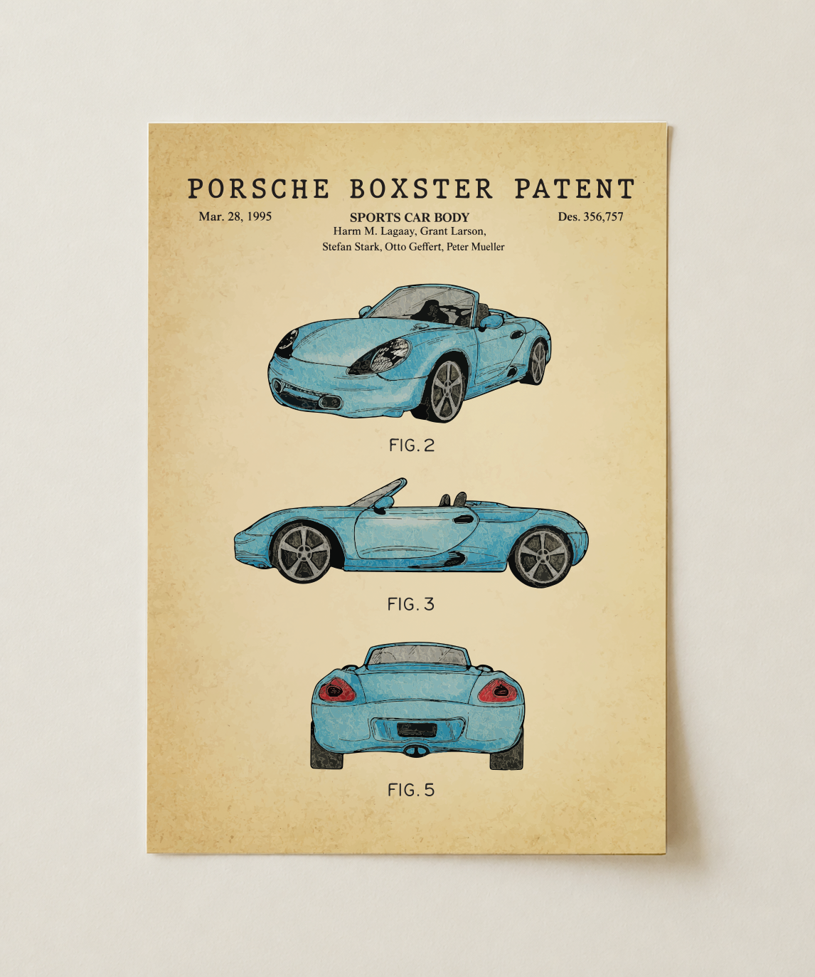 Porsche Boxster patent print, unframed