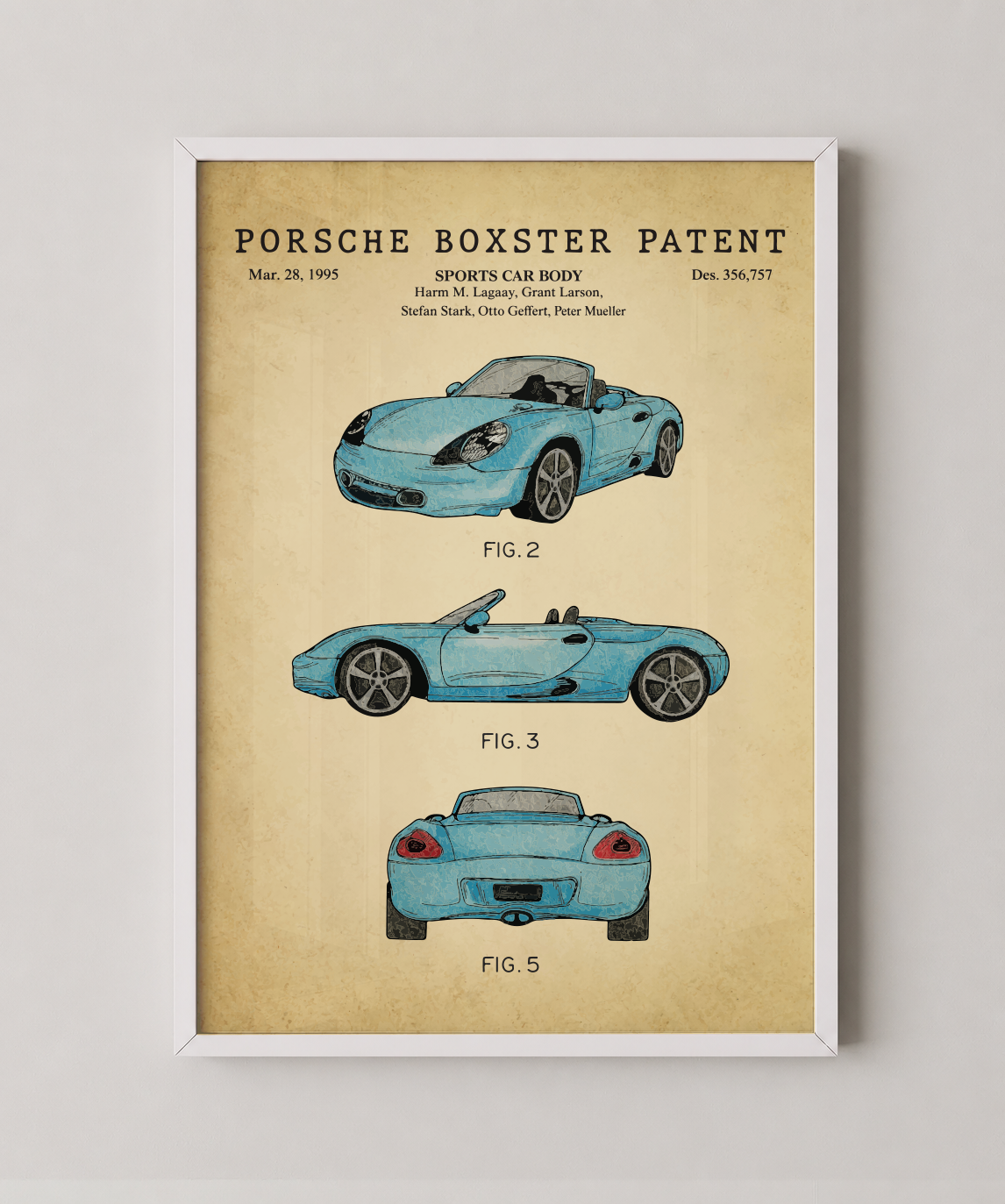 Porsche Boxster patent print in a white frame