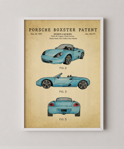 Porsche Boxster patent print in a white frame