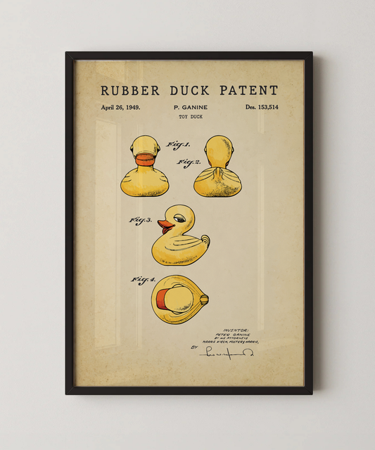 Rubber duck patent print in a black frame