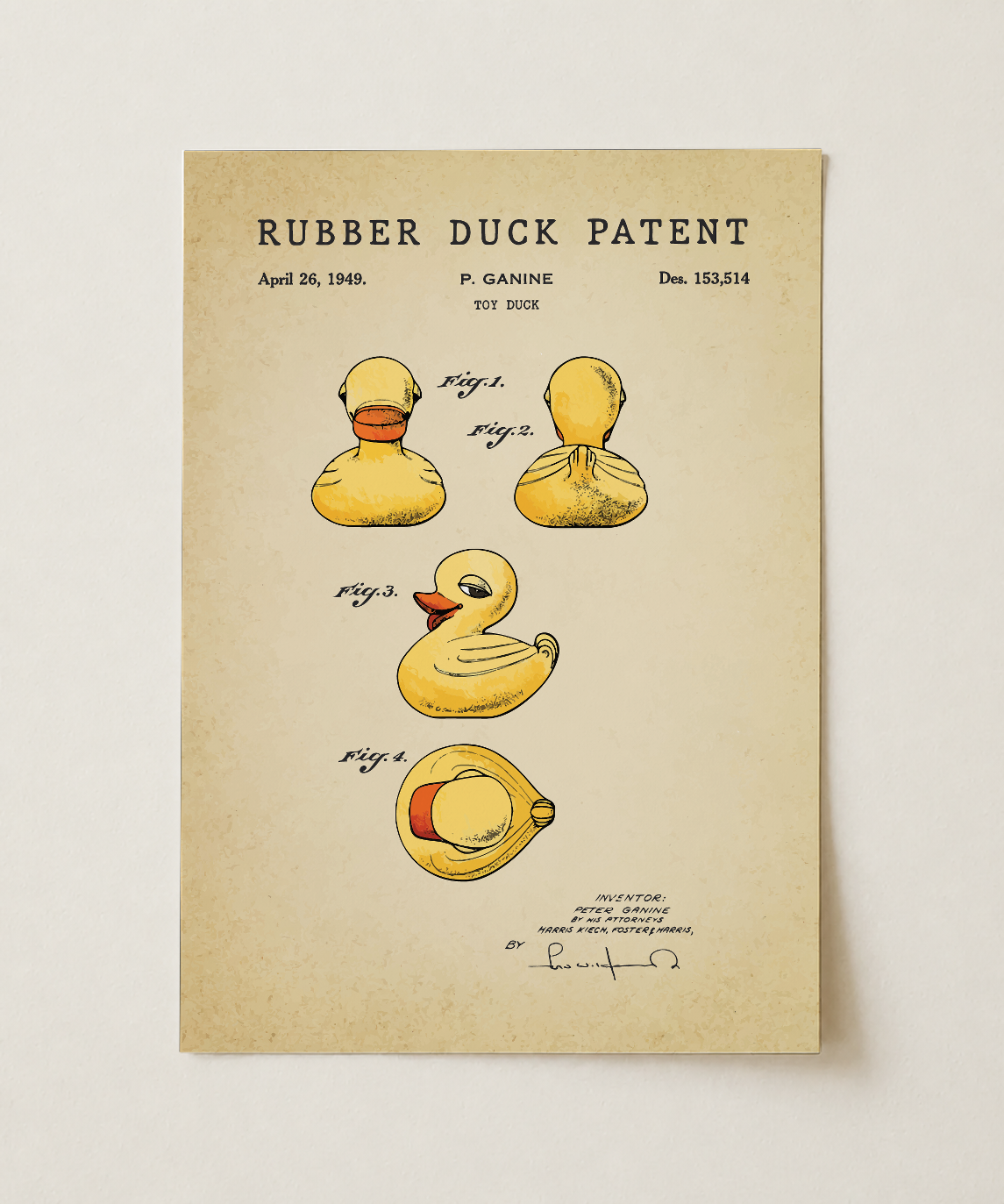 Rubber duck patent print, unframed