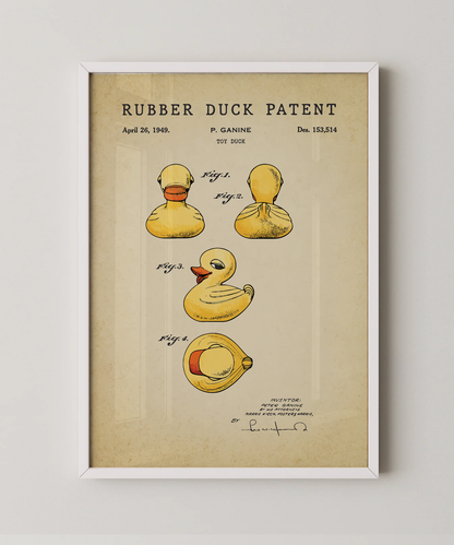 Rubber duck patent print in a white frame