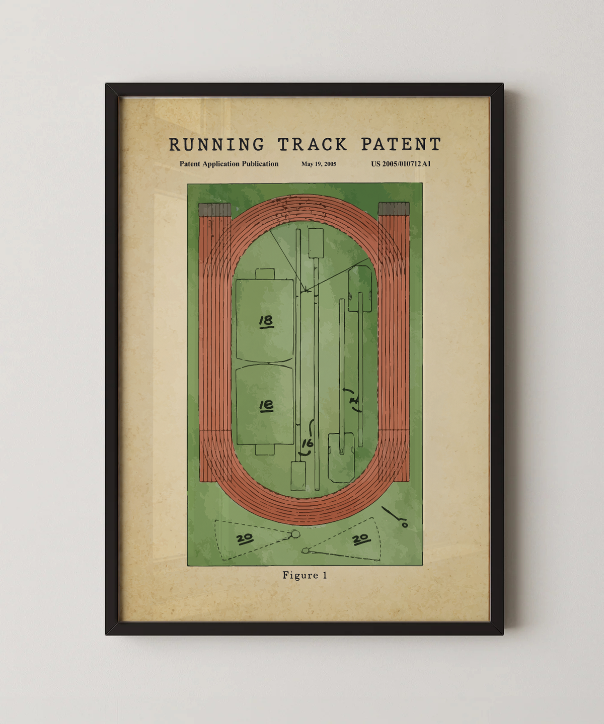 Running track patent print in a black frame