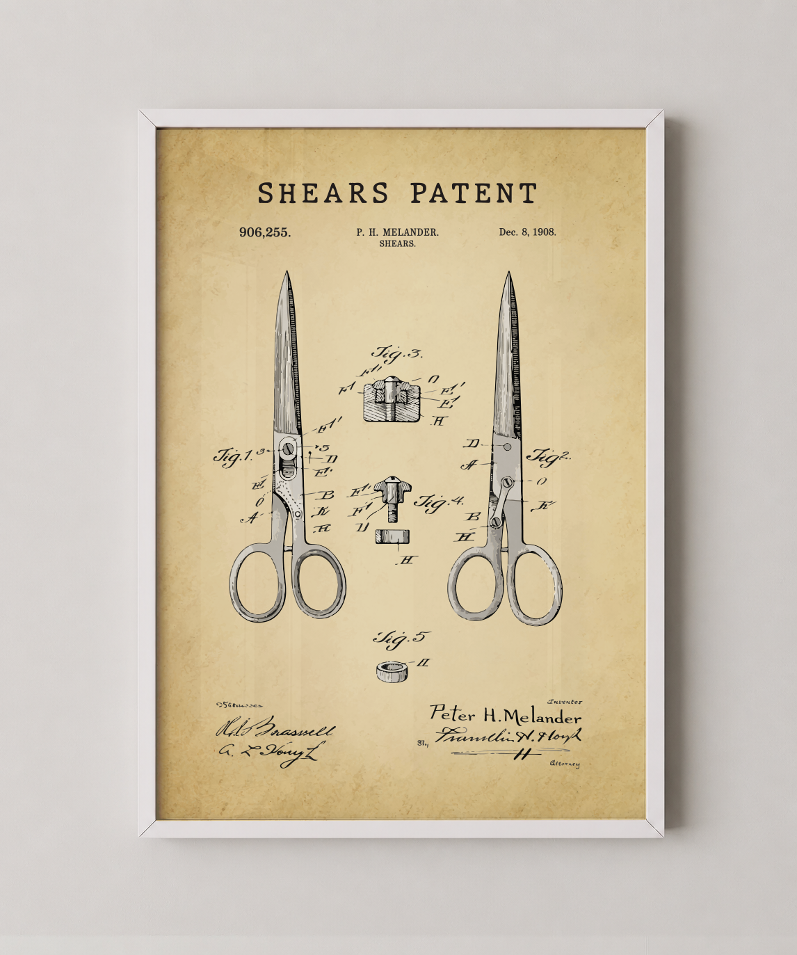 Shears patent print in a white frame