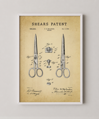 Shears patent print in a white frame