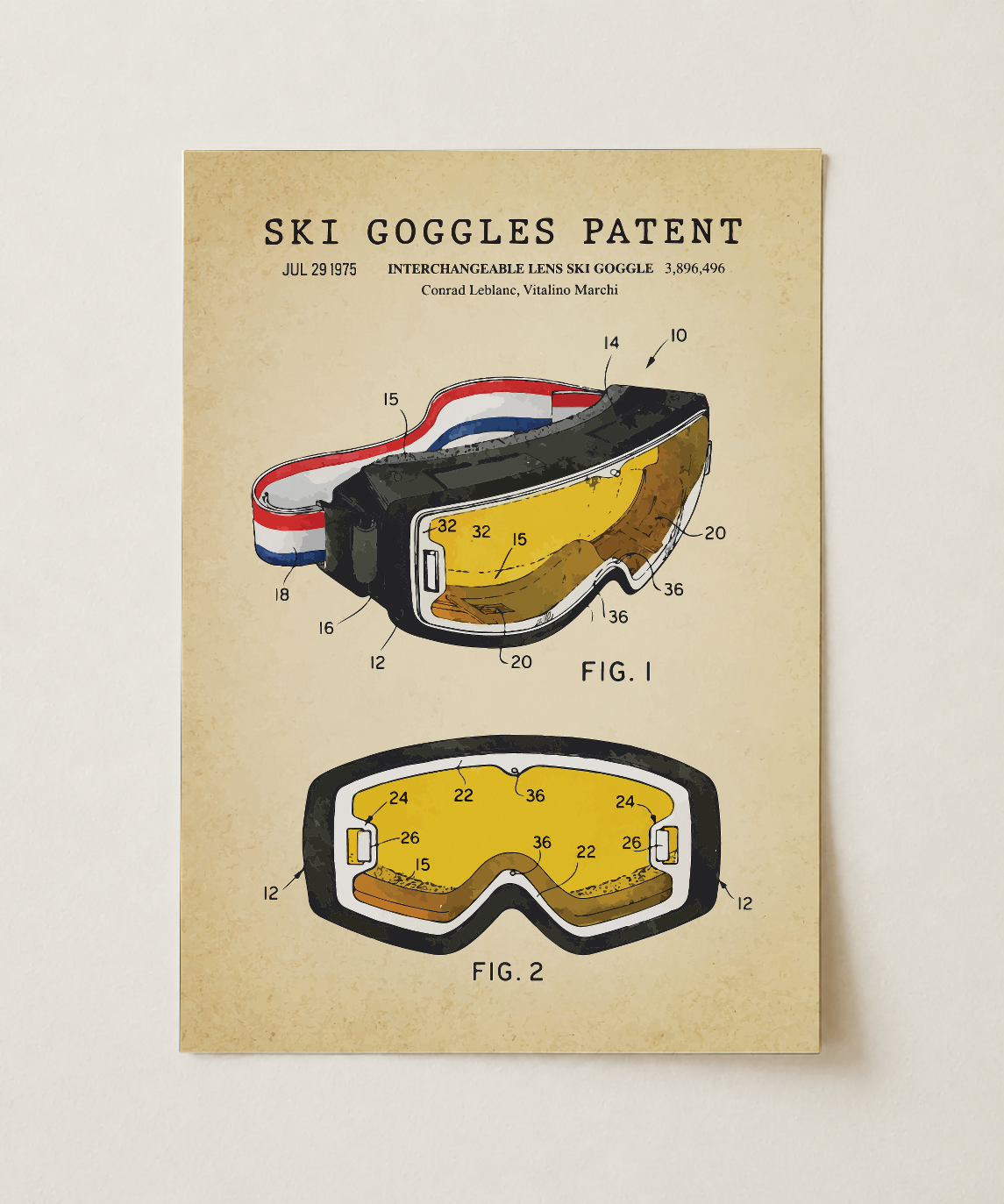Ski goggles patent print, unframed