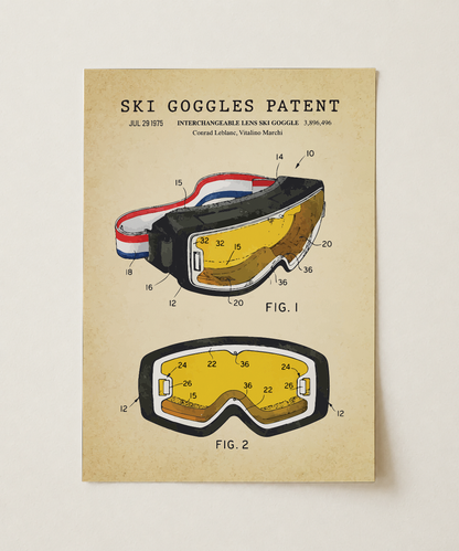 Ski goggles patent print, unframed