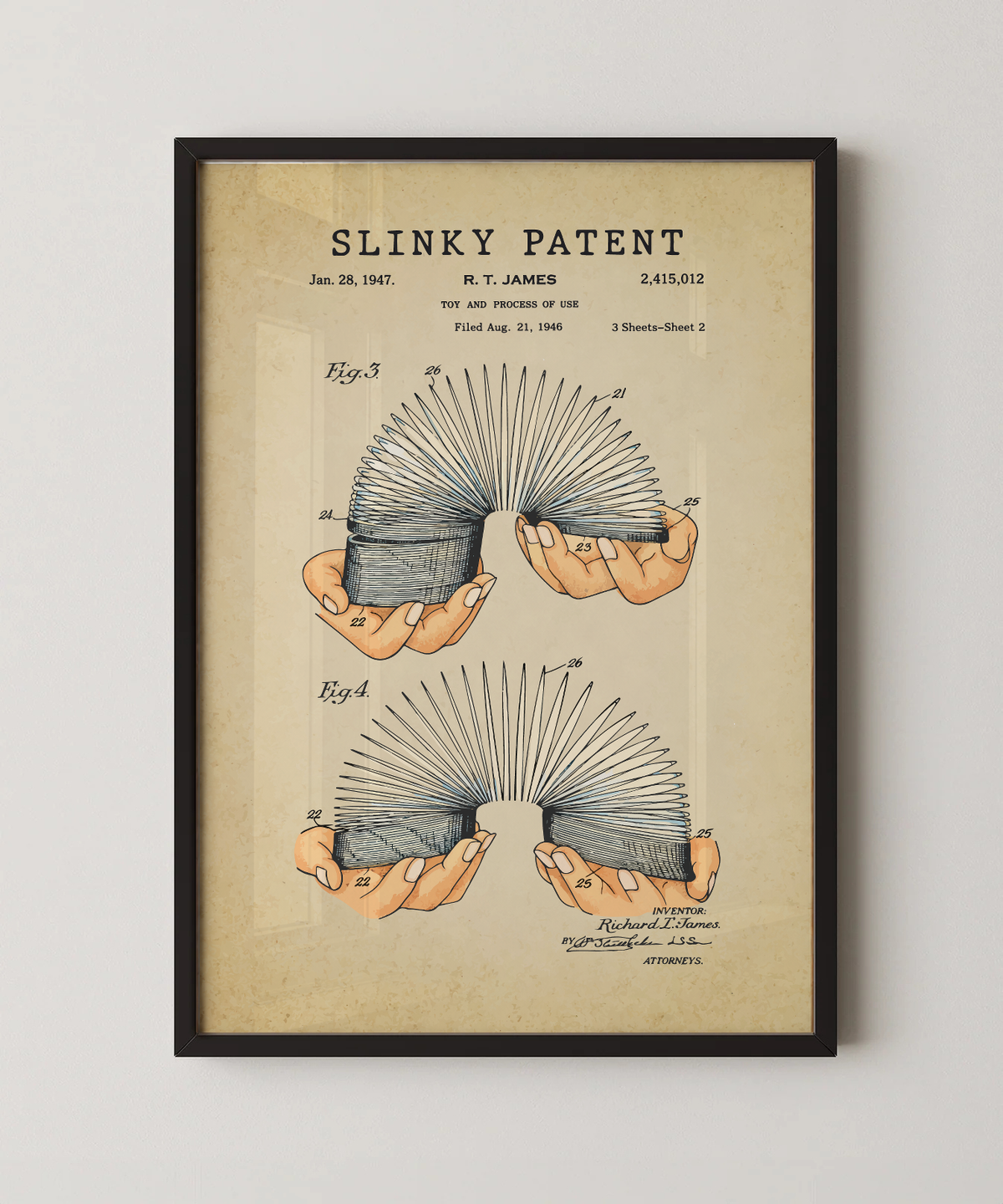 Slinky patent print in a black frame