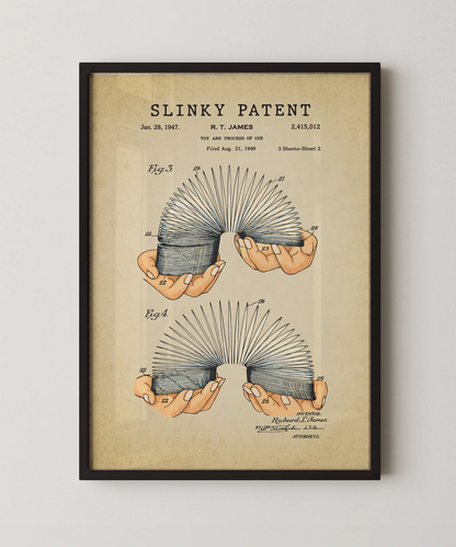 Slinky patent print in a black frame
