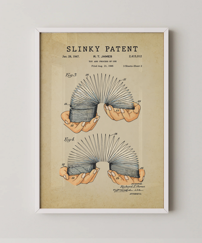 Slinky patent print in a white frame