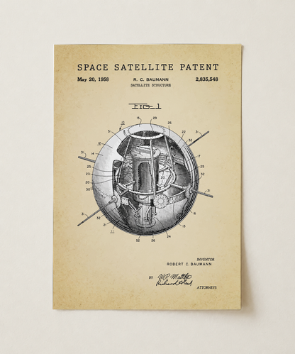 Space satellite patent print, unframed