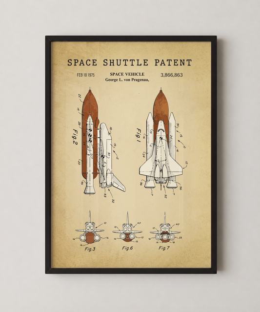 Space shuttle patent print in a black frame