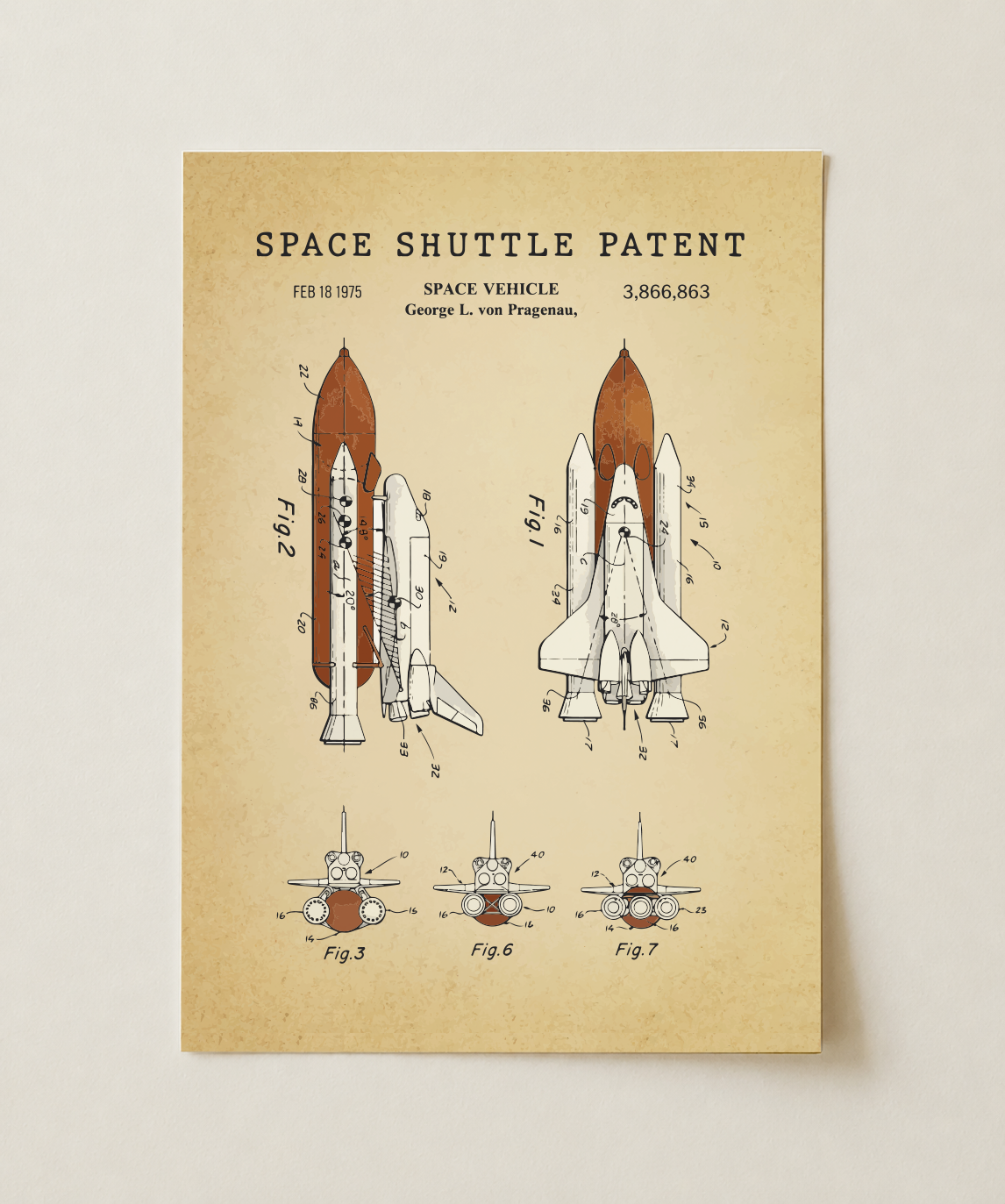 Space shuttle patent print, unframed