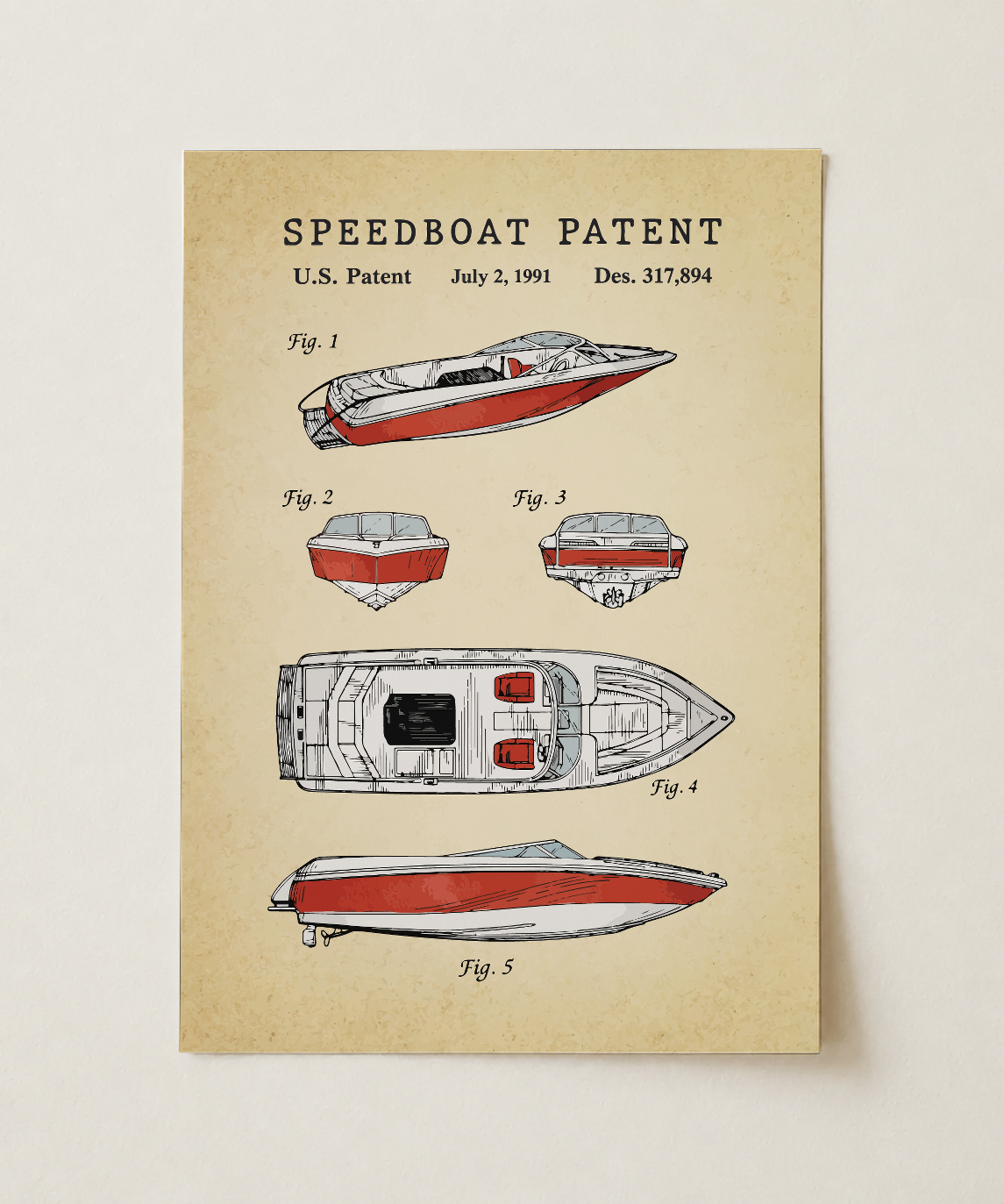 Speedboat patent print, unframed