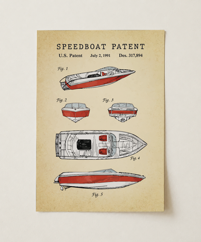 Speedboat patent print, unframed