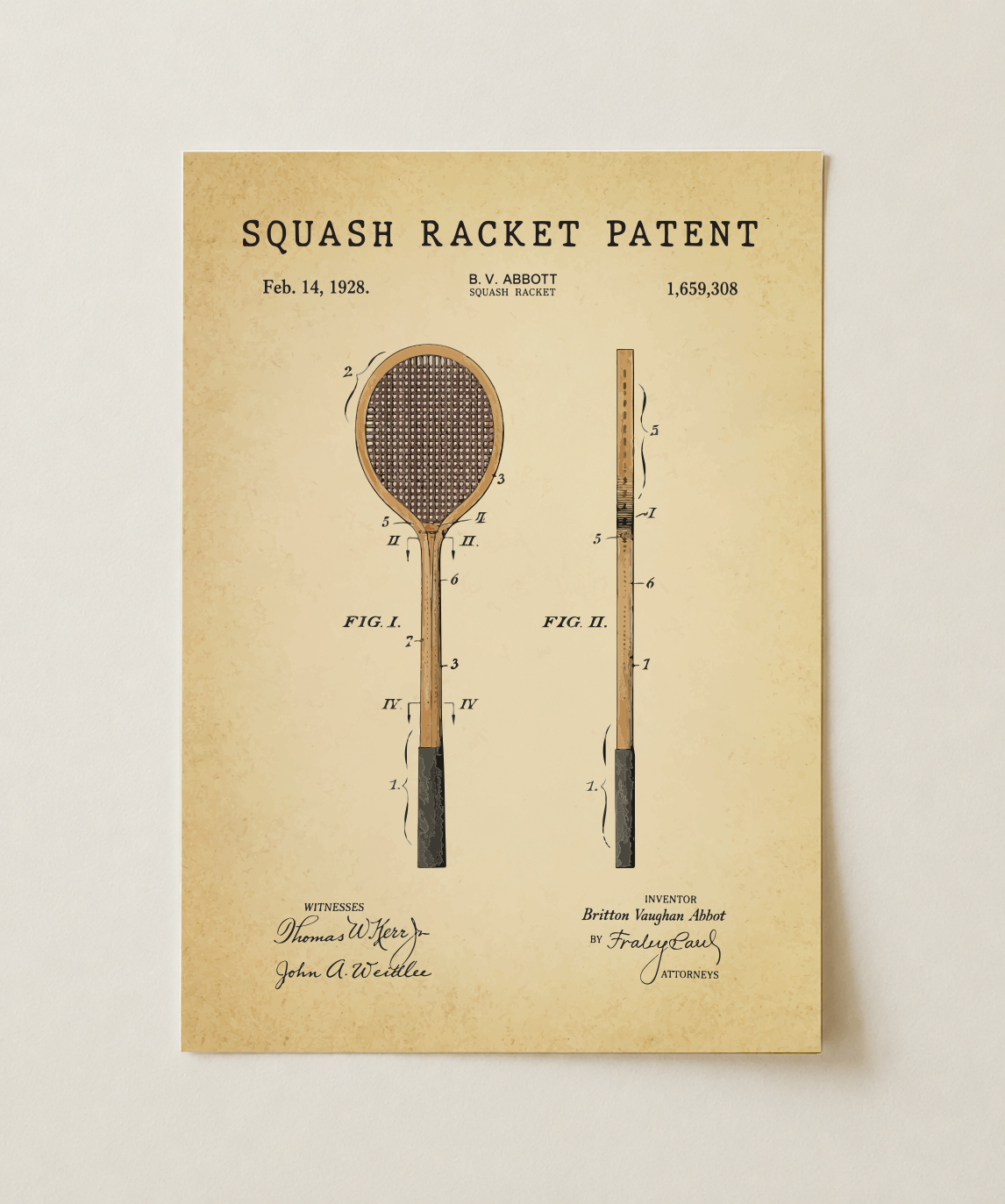 Squash racket patent print, unframed