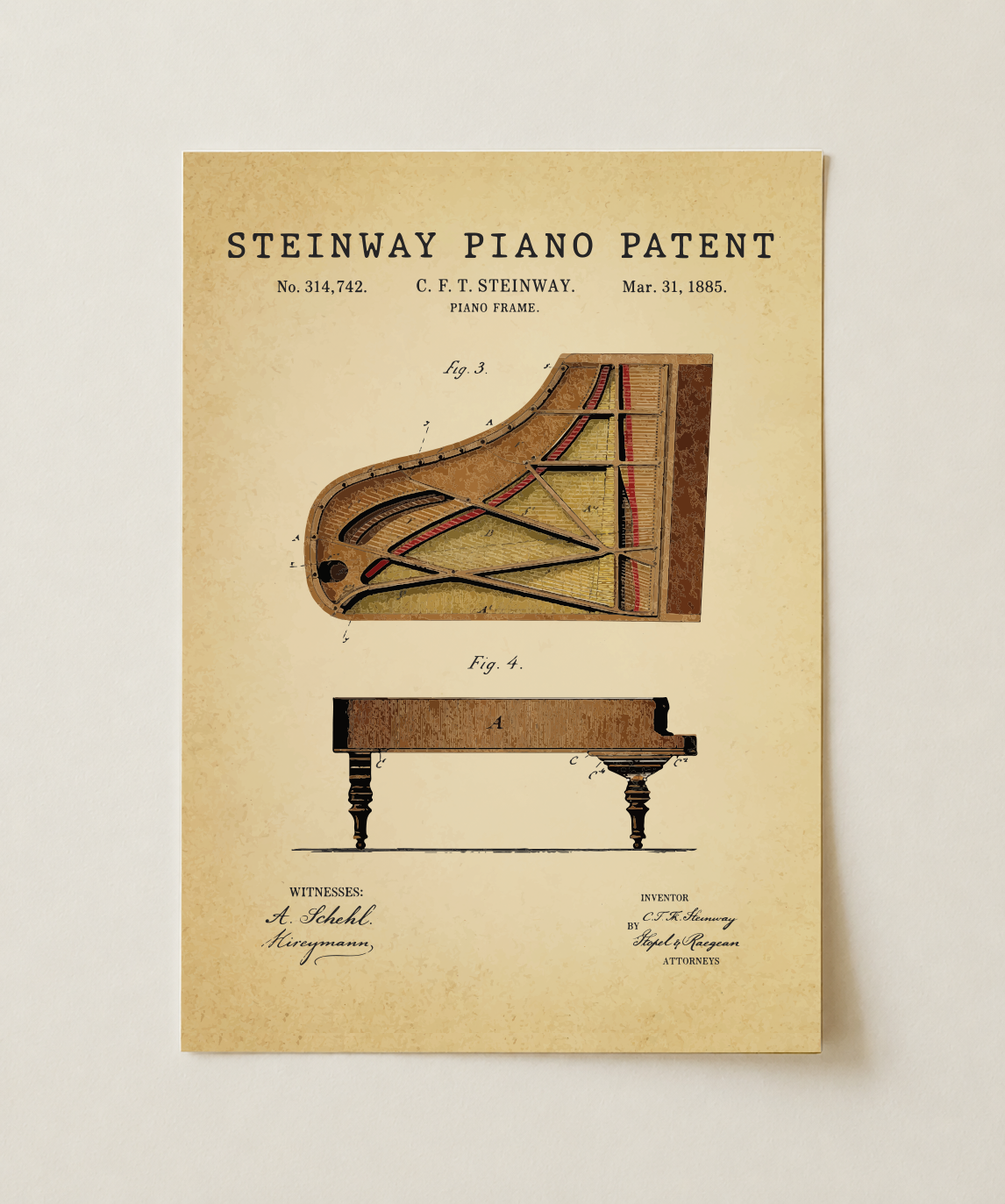 Steinway piano patent print, unframed