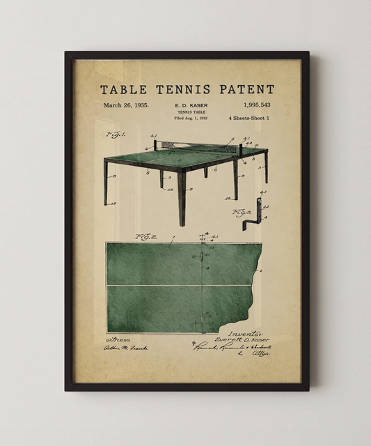 Table tennis patent print in a black frame
