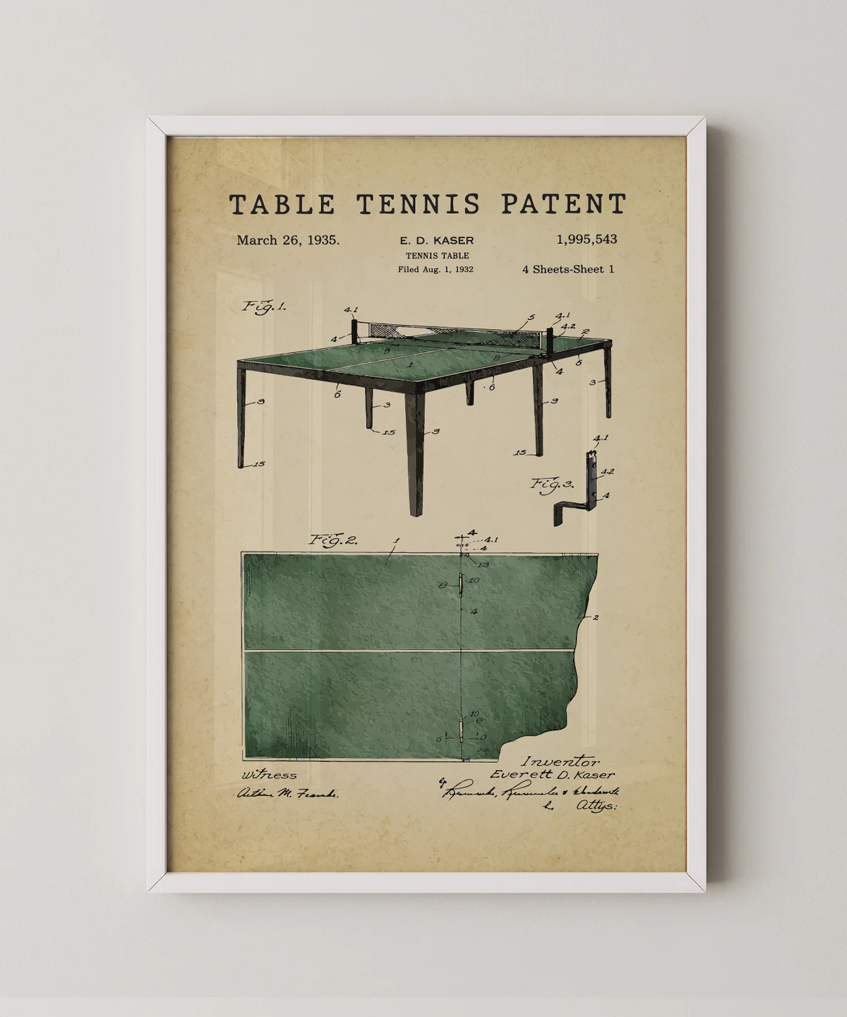 Table tennis patent print in a white frame