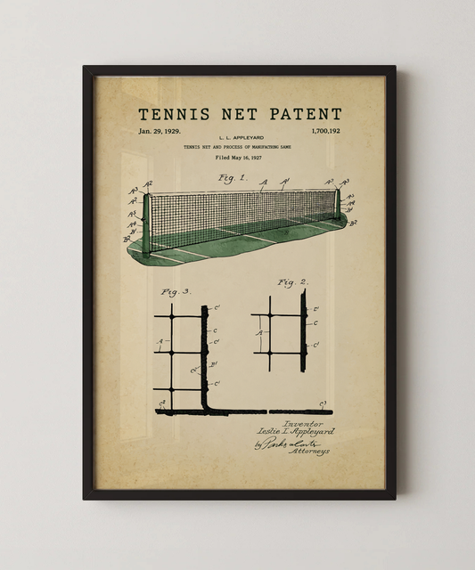 Tennis net patent print in a black frame