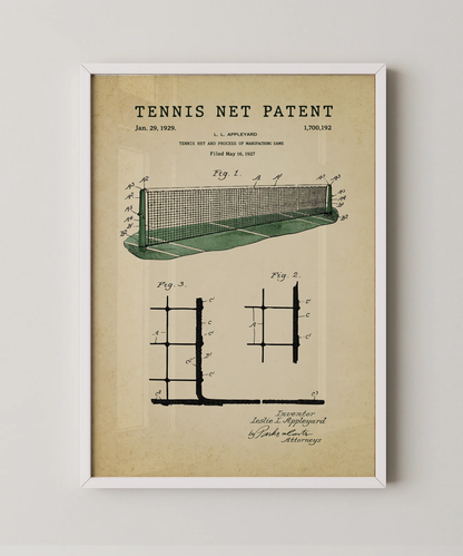 Tennis net patent print in a white frame