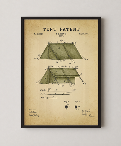 Tent patent print in a black frame
