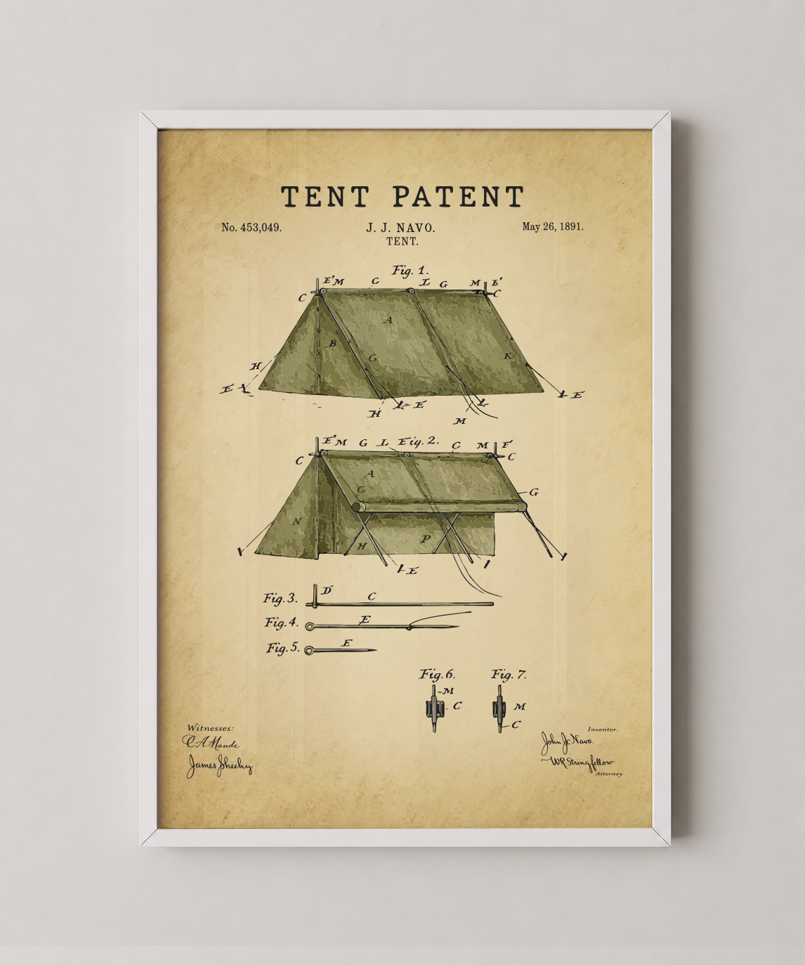 Tent patent print in a white frame