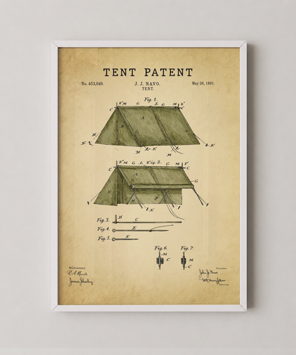 Tent patent print in a white frame