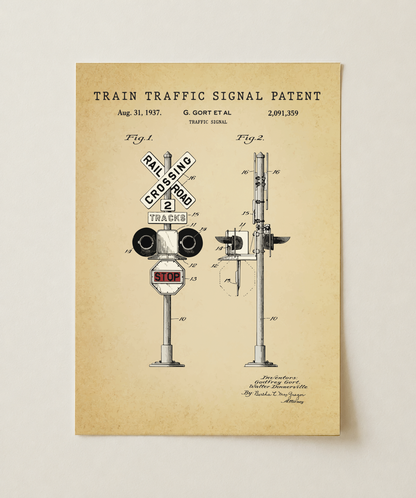 Train traffic signal patent print, unframed