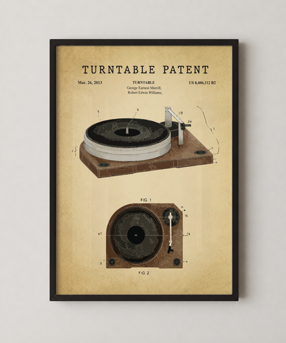 Turntable patent print in a black frame
