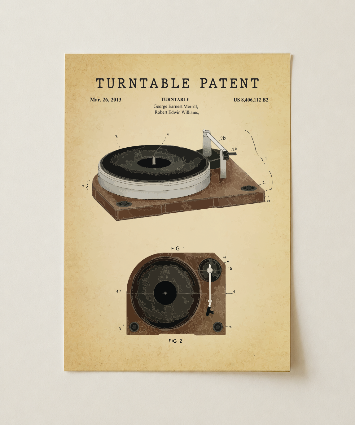 Turntable patent print, unframed
