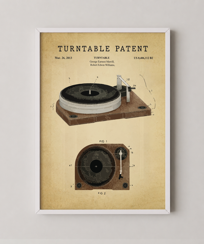 Turntable patent print in a white frame