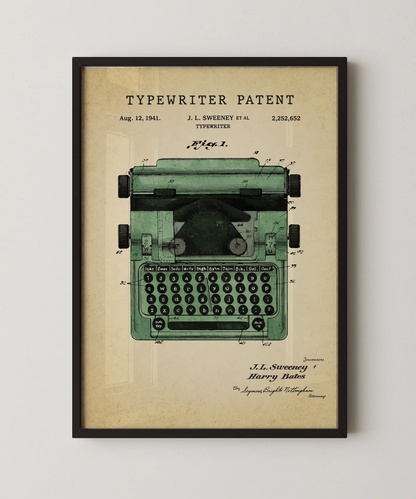 Typewriter patent print in a black frame