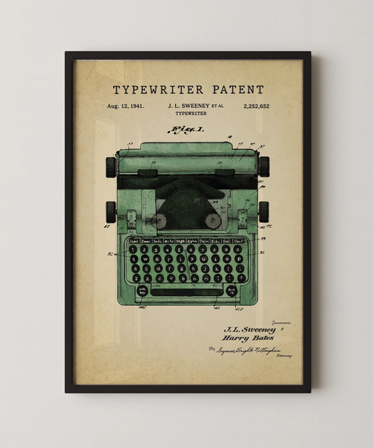 Typewriter patent print in a black frame