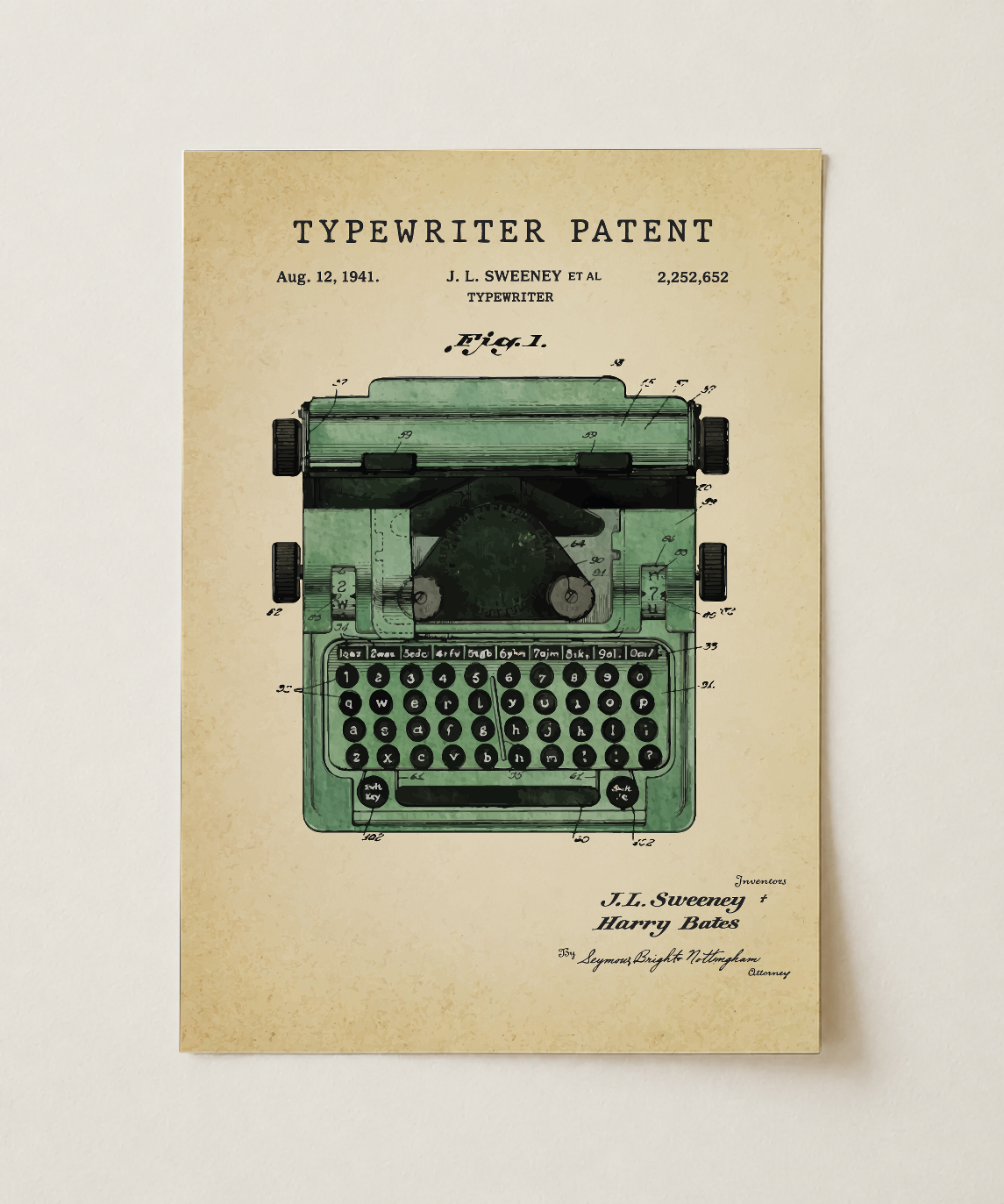 Typewriter patent print, unframed