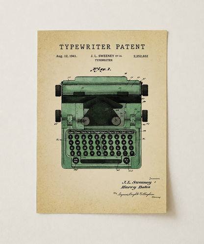 Typewriter patent print, unframed