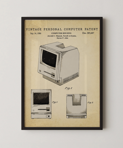 Vintage personal computer patent print in a black frame