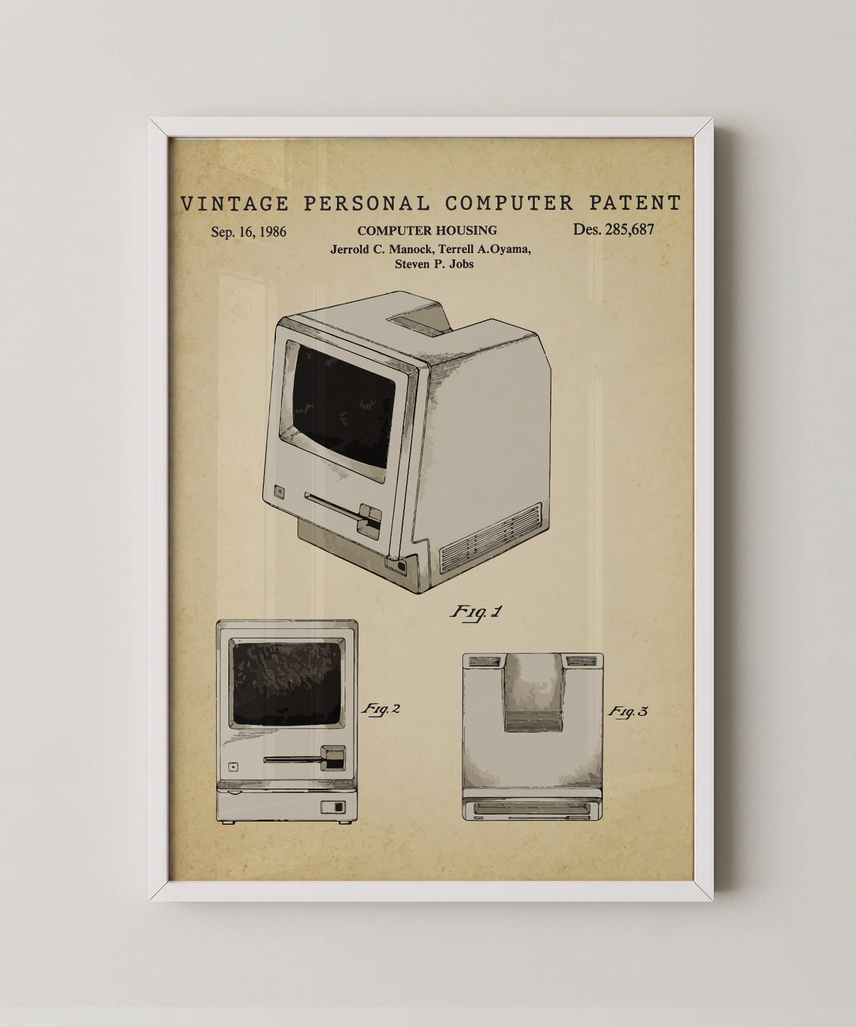 Vintage personal computer patent print in a white frame