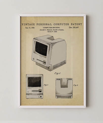 Vintage personal computer patent print in a white frame