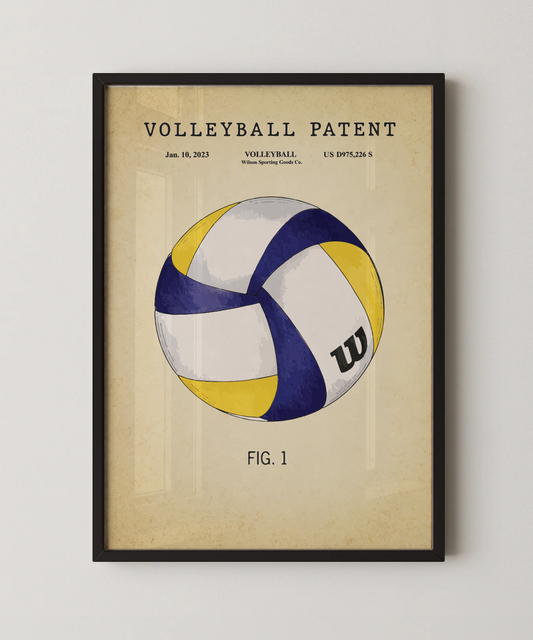 Volleyball patent print in a black frame